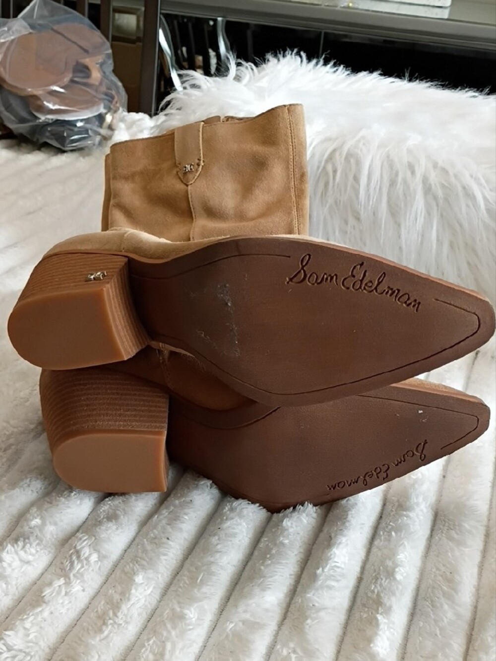 New Sam Edelman Woods Tan Suede Mid-Calf Western Boots - Size 8 - Picture 15 of 16